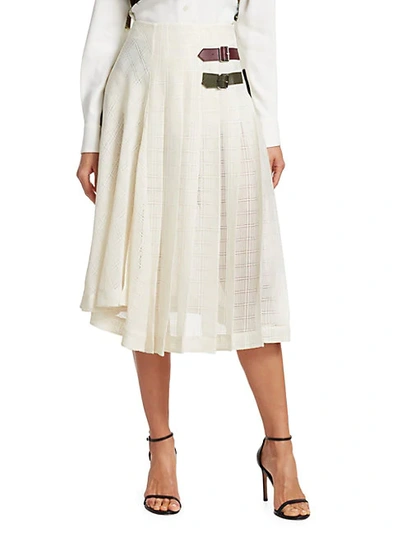 Shop Victoria Beckham Pleated Open Weave Skirt In Cream
