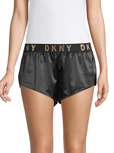 Shop Dkny Satin Logo-waistband Shorts In Black