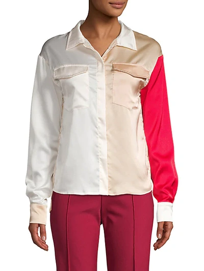 Shop Avantlook Colorblock Spread Collar Shirt In Beige