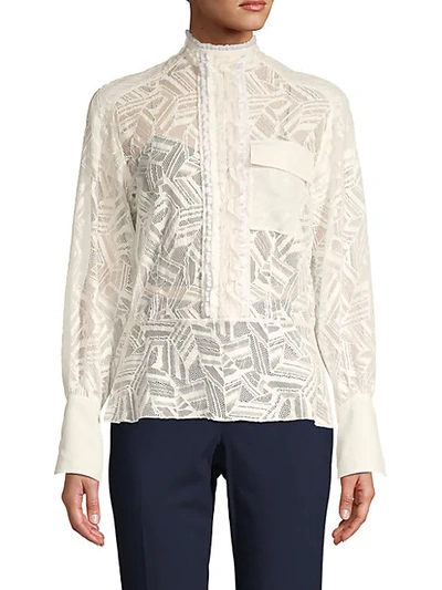 Shop Chloé Embroidered Lace Cotton-blend Blouse In Iconic Milk