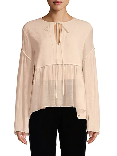 Shop Chloé Self-tie Ruffled Top In Soft Pink