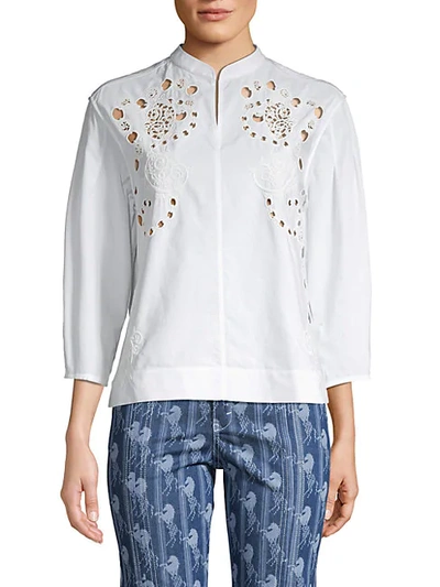 Shop Chloé Embroidered Eyelet Cotton-blend Top In White