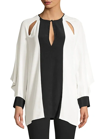 Shop Diane Von Furstenberg Aime Two-tone Cut Out Tunic In Ivory Black
