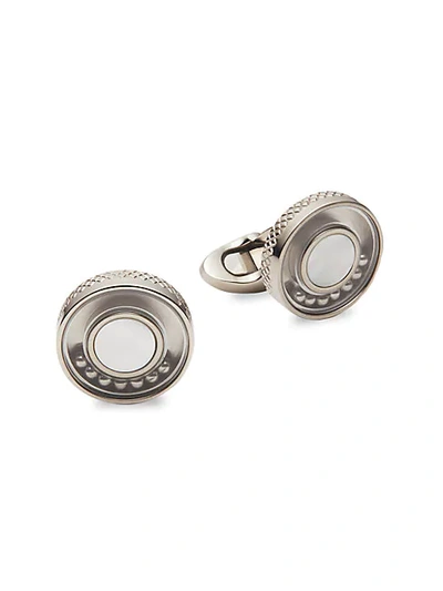 Shop Tateossian Titanium & Mother-of-pearl Round Cufflinks