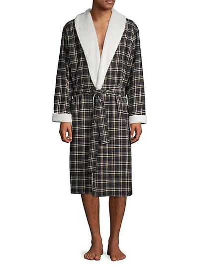 Shop Ugg Kalib Faux Shearling-lapel Plaid Robe In Black Plaid