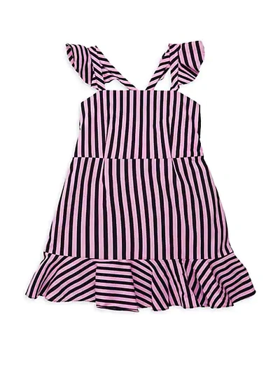 Shop Milly Minis Girl's Striped Ruffle Detail Dress In Pink Black