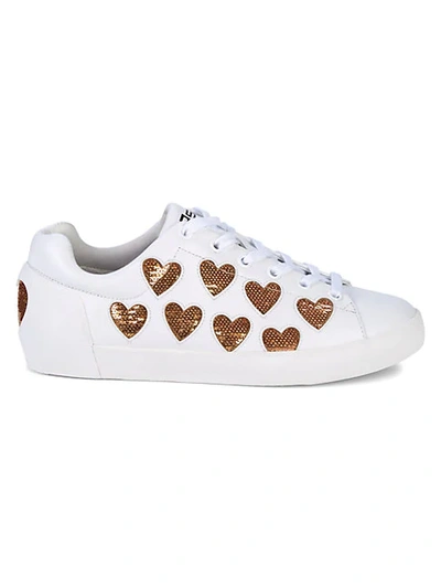 Shop Ash Nikita Sequin Heart Leather Sneakers In White