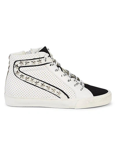 Shop Vintage Havana Star Studded Mixed-media High-top Runners In Black White