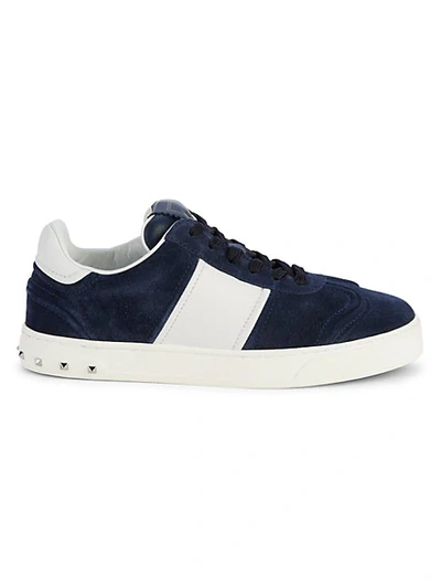 Shop Valentino Suede & Leather Low-cut Sneakers In Navy