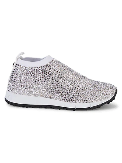 Shop Jimmy Choo Norway Crystal-embellished Slip-on Sneakers In White Crystal