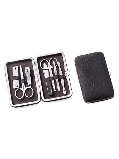Shop Bey-berk 9-piece Suede & Stainless Steel Manicure Set In Black