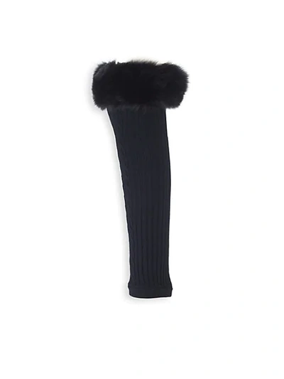 Shop Valentino Donna Dyed Fox Fur-trim Socks In Black