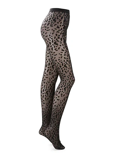 Shop Wolford Animal-print Tights In Black