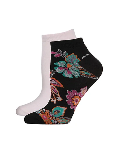 Shop Natori Pop Floral 2-pack Low-cut Socks In Black