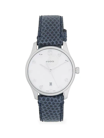 Shop Gucci Analog Mother-of-pearl Snakeskin-embossed Leather Strap Watch