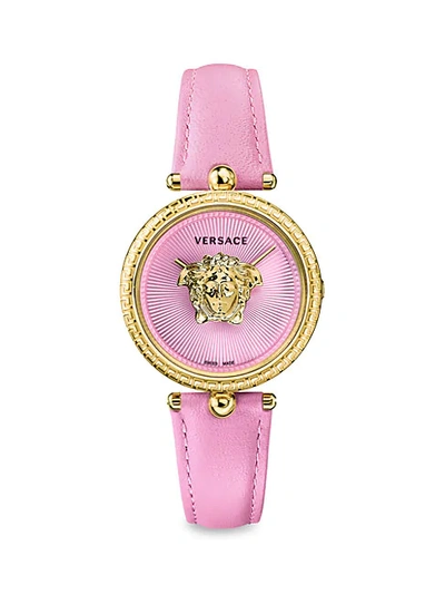 Shop Versace Goldtone Stainless Steel And Leather Strap Watch