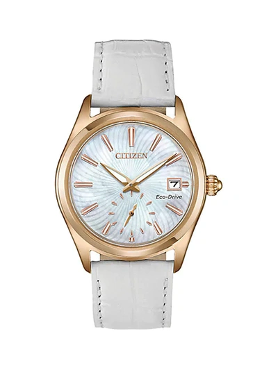 Shop Citizen Corso Rose-goldtone White Leather Strap Watch
