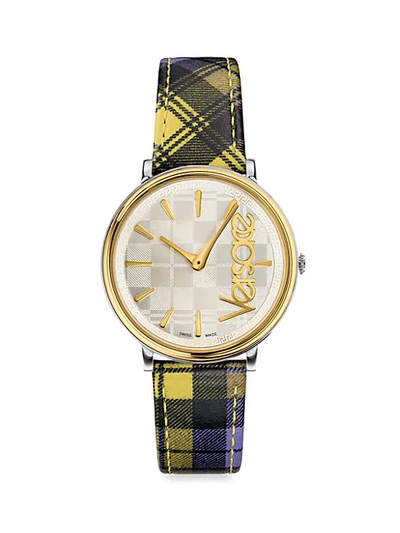 Shop Versace Stainless Steel & Plaid Leather-strap Watch