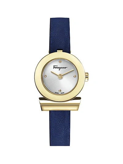 Shop Ferragamo Gancino Stainless Sterling & Leather-strap Watch