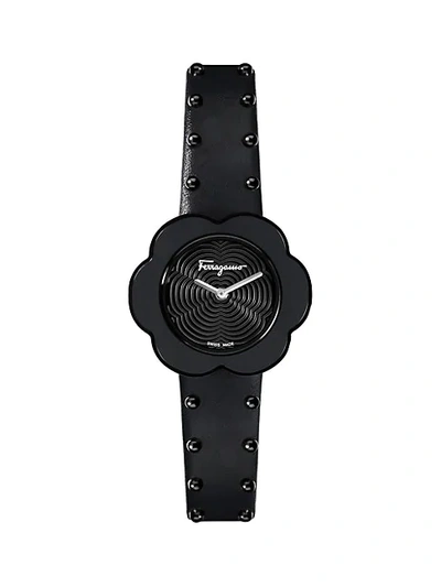 Shop Ferragamo Fiore Black-tone Stainless Steel & Leather-strap Watch