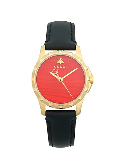 Shop Gucci Goldtone Stainless Steel & Leather-strap Watch