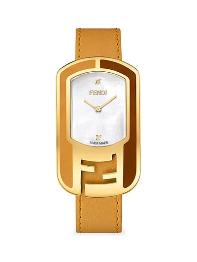 Shop Fendi Chameleon Goldtone Stainless Steel, Mother-of-pearl & Diamond Leather-strap Watch