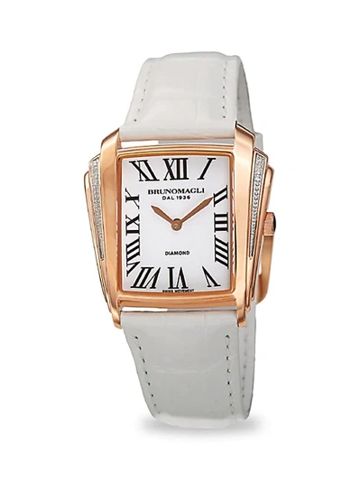 Shop Bruno Magli Vera 1461 Rose Goldtone Stainless Steel, Diamond & Leather-strap Watch
