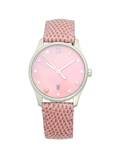 Shop Gucci Stainless Steel Lizard Leather-strap Watch