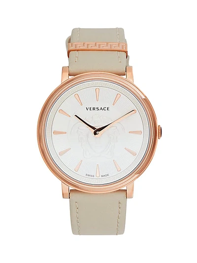 Shop Versace Rose Goldtone Stainless Steel Leather-strap Watch