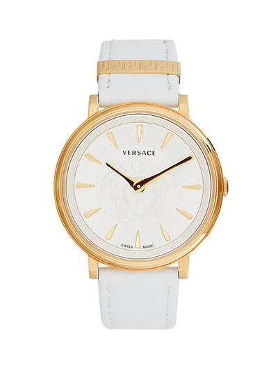 Shop Versace Goldtone Stainless Steel Leather-strap Watch