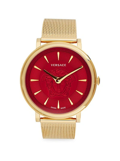 Shop Versace Goldtone Stainless Steel & Red Medusa Dial Bracelet Watch