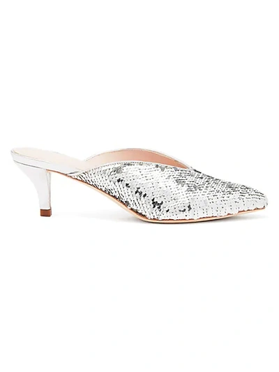 Shop Loeffler Randall Juno Sequin Kitten Heel Slides In Silver