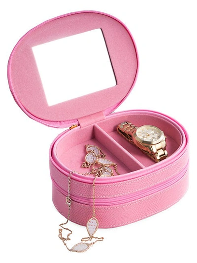 Bey-berk Lizard Leather 2-level Jewelry Case In Pink