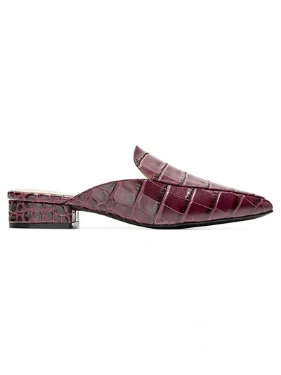 Shop Cole Haan Piper Croc-embossed Leather Mules In Wine