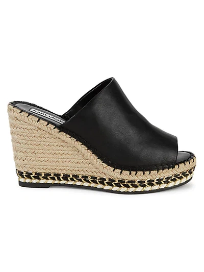 Shop Karl Lagerfeld Carina Leather Platform Espadrille Wedges In Black