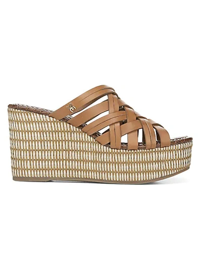 Shop Sam Edelman Devon Leather Wedge Sandals In Saddle