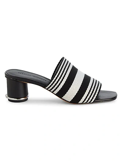Shop Rebecca Minkoff Aceline Striped Cylinder-heel Mule Sandals In Black
