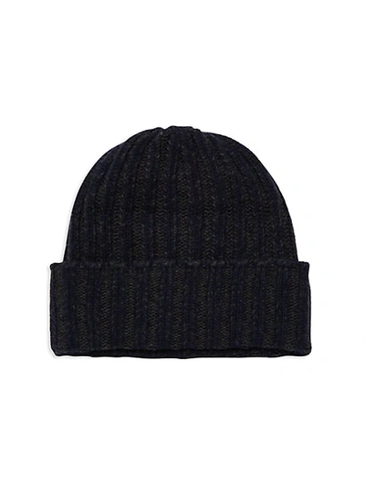 Shop Portolano Ribbed Cashmere Beanie In Navy Charcoal