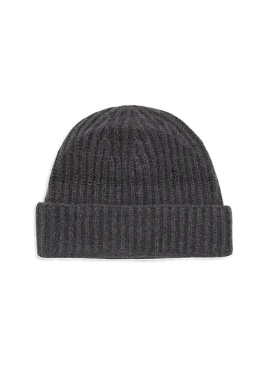 Shop Portolano Ribbed Cashmere Beanie In Dark Heather Grey