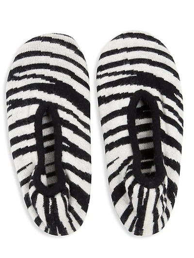 Shop Portolano Women's Zebra-print Cashmere-blend Slipper Socks In Black White