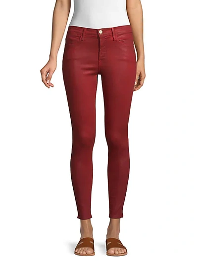 Shop Frame Le High-rise White Skinny Jeans In Hunter Red