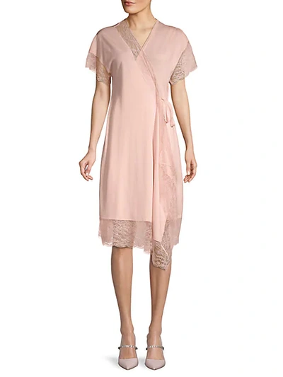 Shop Lanvin Lace-trim Wrap Dress In Pink