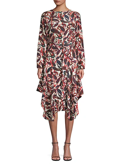 Shop Chloé Paisley-print Belted Silk Midi Dress In Red Multi