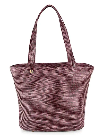 Shop Eric Javits Squishee Textured Straw Tote In Mauve