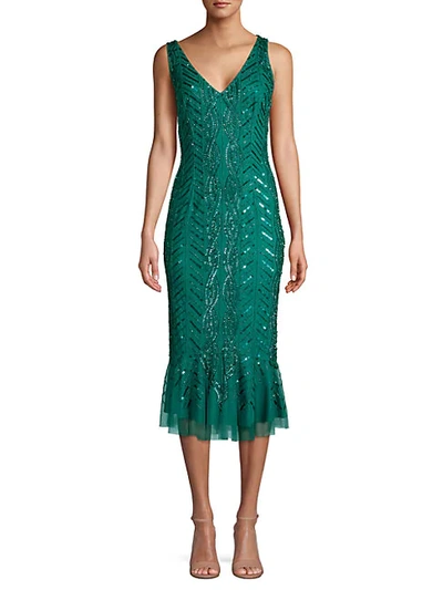 Shop Adrianna Papell Embellished Sheath Dress In Dark Jade
