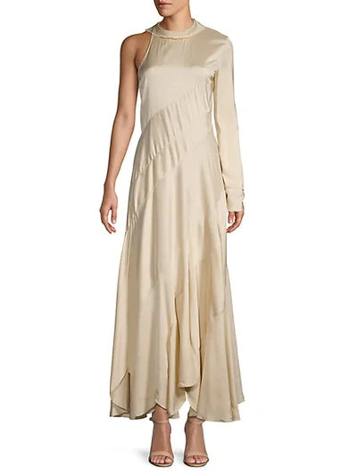 Shop Chloé Silk-blend Single Long-sleeve Dress In Camel