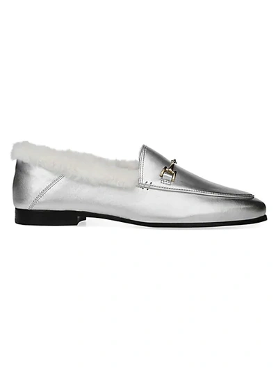 Shop Sam Edelman Loraine Faux-fur Leather Loafers In Silver