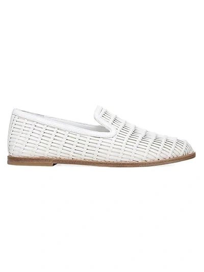 Shop Vince Jonah Woven Leather Loafers In Off White