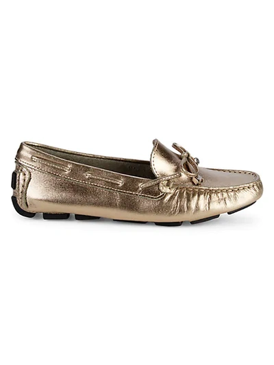 Shop Saks Fifth Avenue Metallic Leather Driver Loafers In Bronze