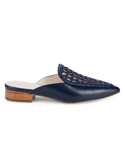 Shop Cole Haan Payson Woven Leather Mules In Marine Blue